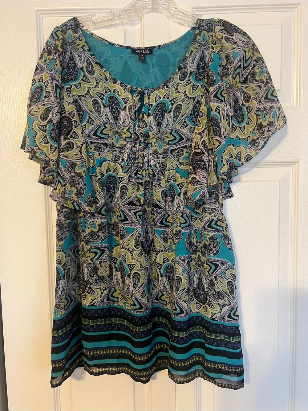 Apt. 9 Teal and Lime Paisley Flutter-Sleeve Tunic